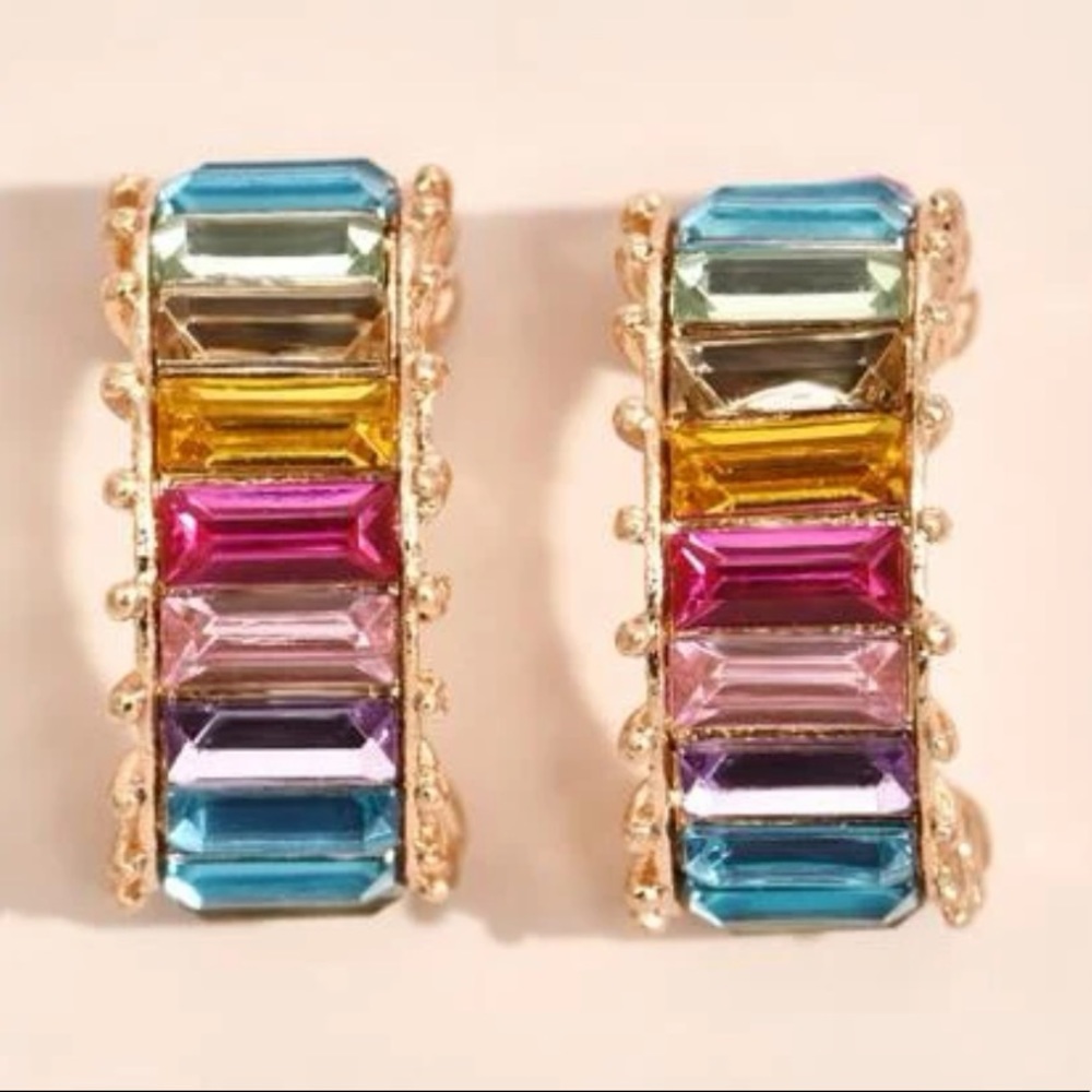 Light Rainbow Cubic Zirconia Hoop Earrings
